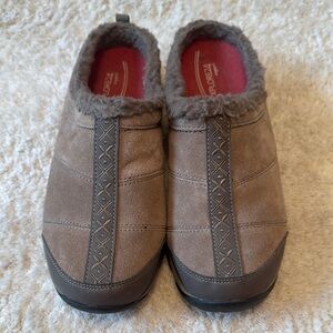 Easy Spirit Brown Mules with Faux Fur Trim
